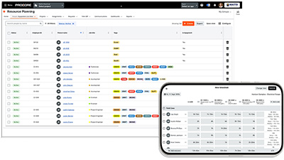 Procore resource planning software on desktop and mobile