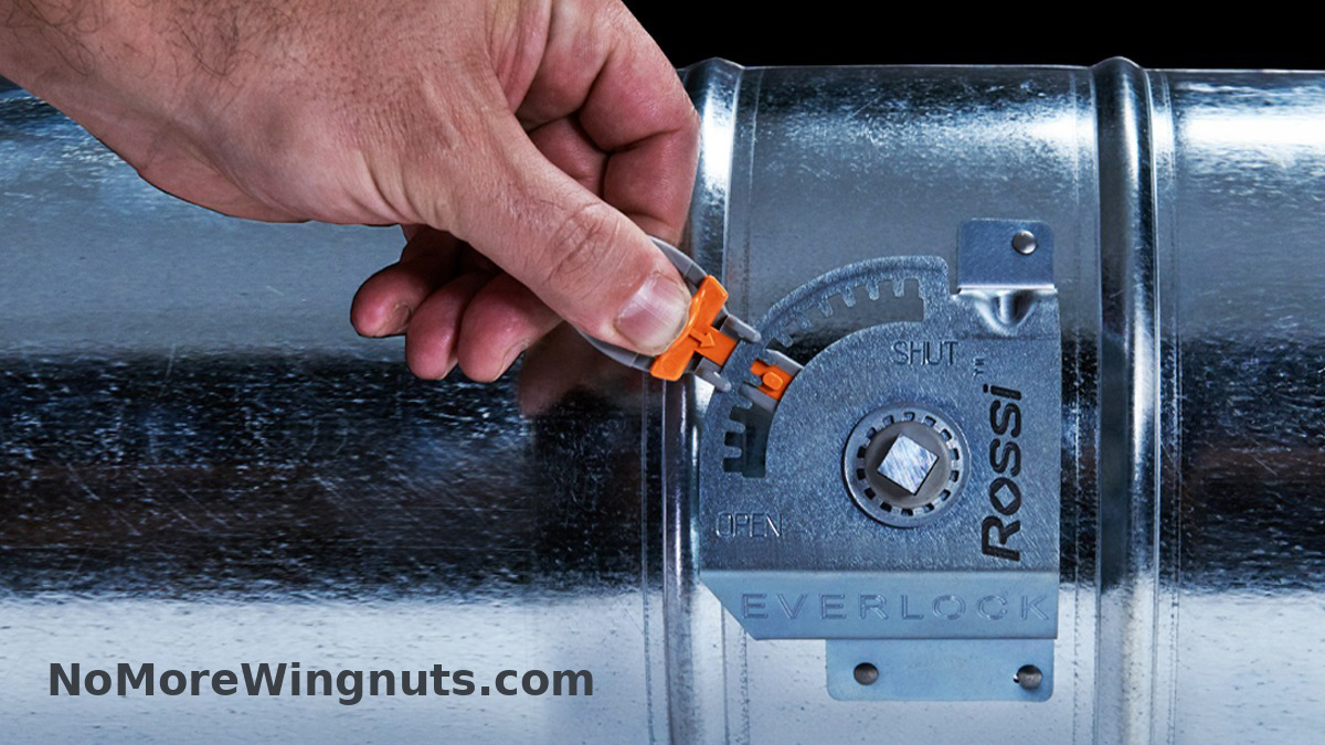 Hand setting a Rossi Everlock positive-locking damper regulator on sheet metal duct