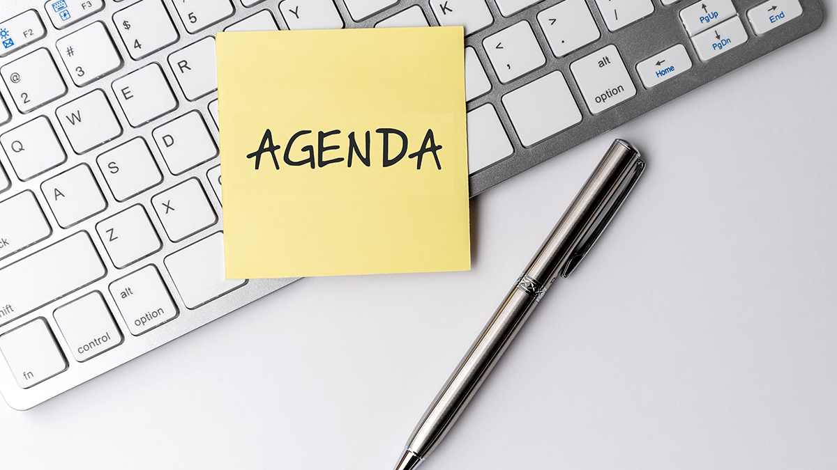 Today's agenda text on sticky note