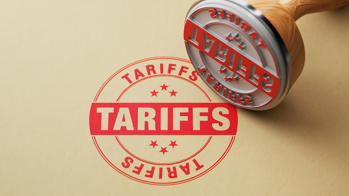 Wooden Tariffs Stamp On White
