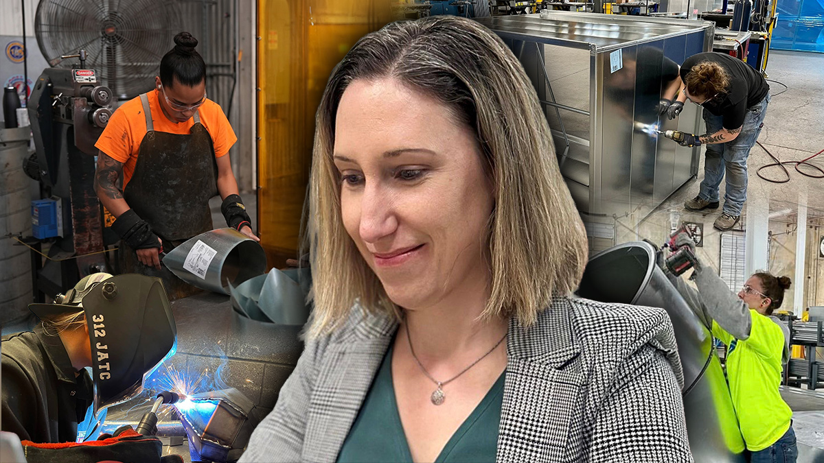 SMAC News July/August 2026 cover featuring a woman in a sheet metal workshop.
